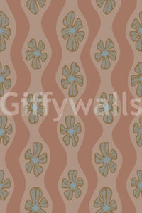 Cozy retro flower wallpaper in mocha mousse colorway

