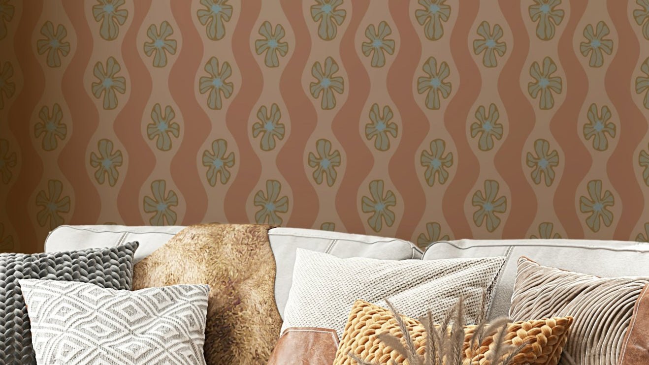 Ripple floral wallpaper in mocha mousse brown tones

