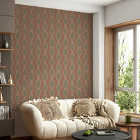 Brown vintage wallpaper with floral ripple design

