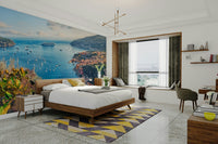 A graceful subtle pattern wall mural in cool, natural tones.

