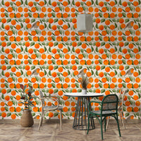 Apricot fruit wallpaper with green leaves

