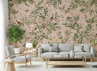 Modern wall decor mural with pastel flowers, ideal for an apartment dining nook