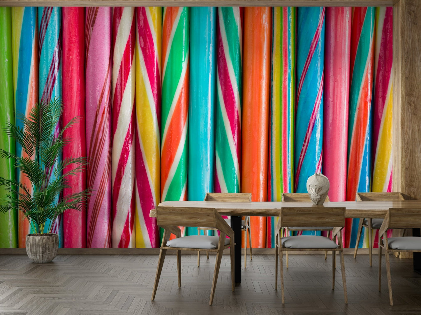 Lollipop-inspired rock sweets wall mural for lively rooms

