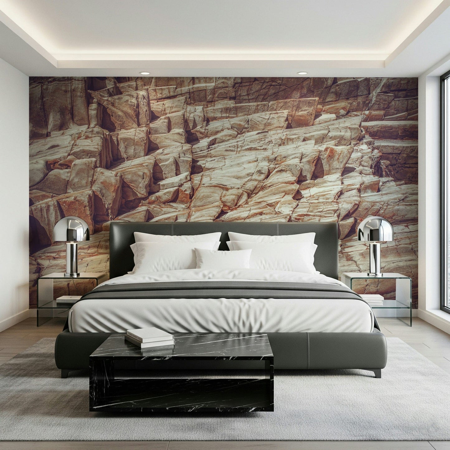 Wall mural with rough stone patterns for a natural, earthy feel
