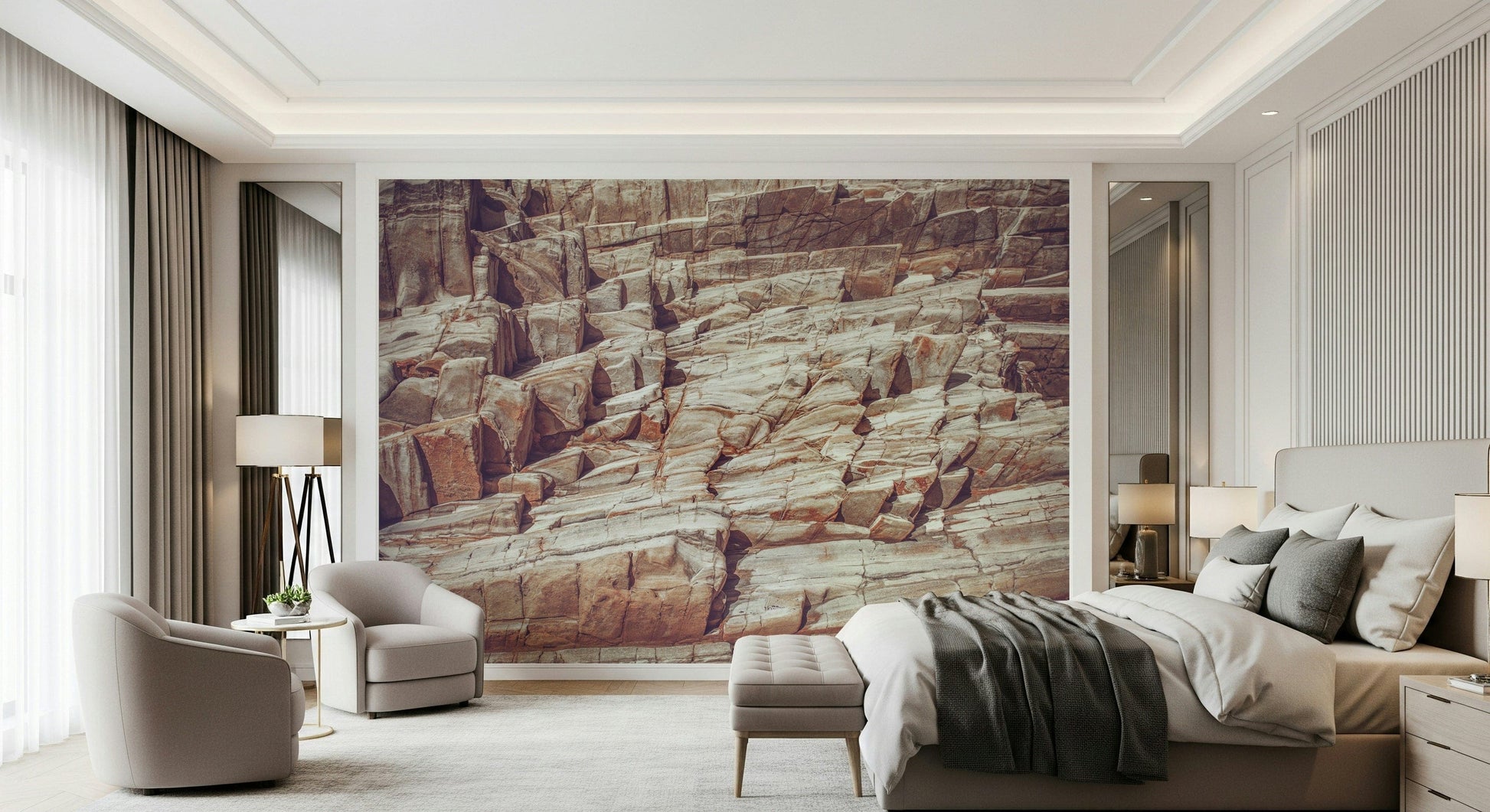 Realistic wall mural featuring natural rock textures and rugged stone patterns