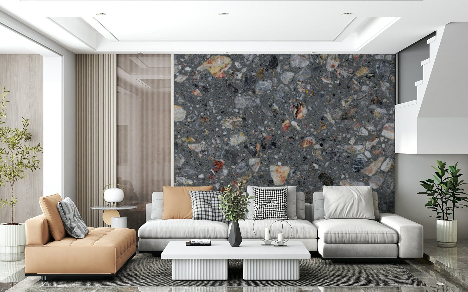 Distressed Natural Tile Look mural versatile surface pattern.