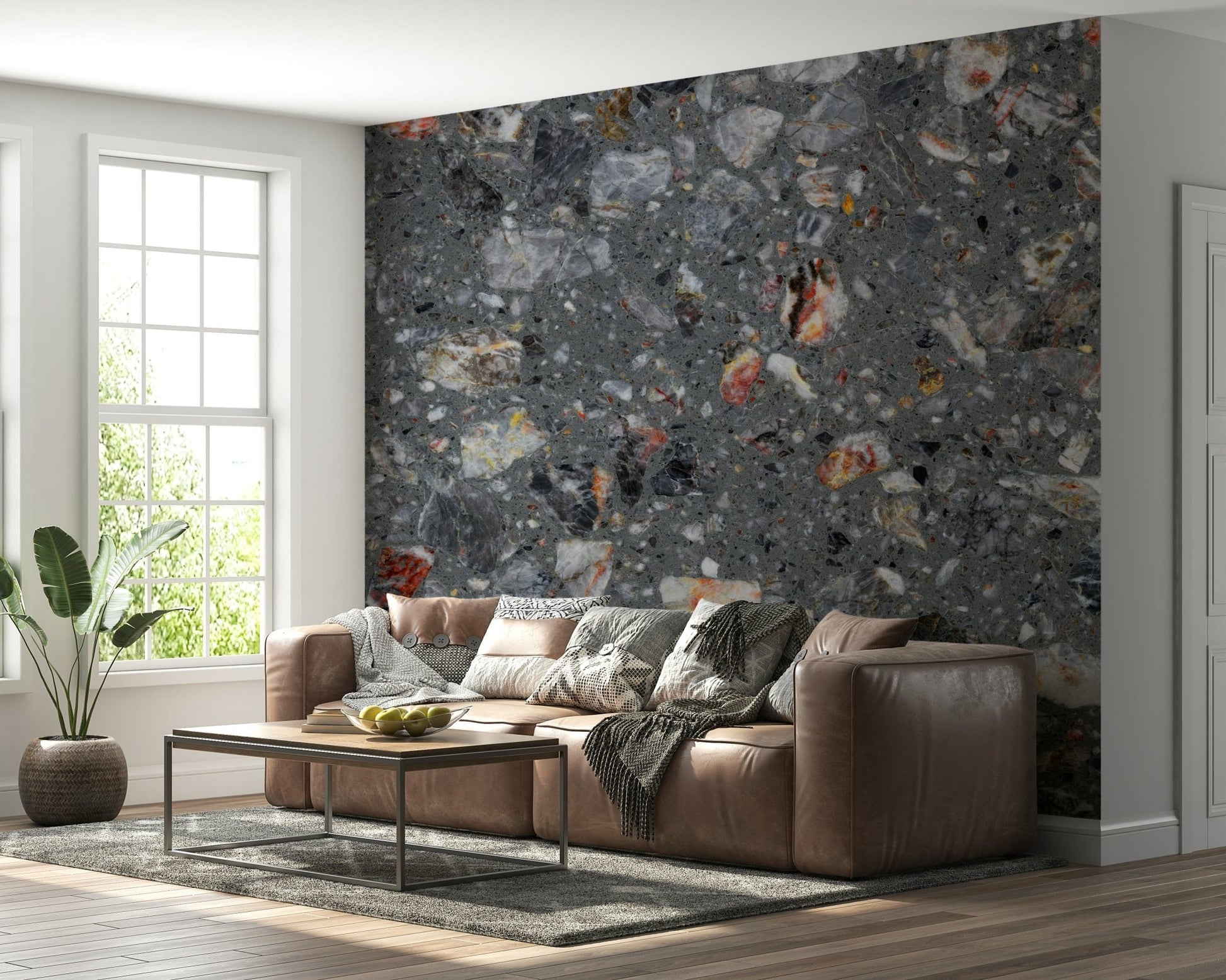 Coarse Rocky Grey fleck wallpaper natural stone appearance.