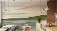 Abstract landscape wall mural named Rolling Horizon with slate blue bottom layers.