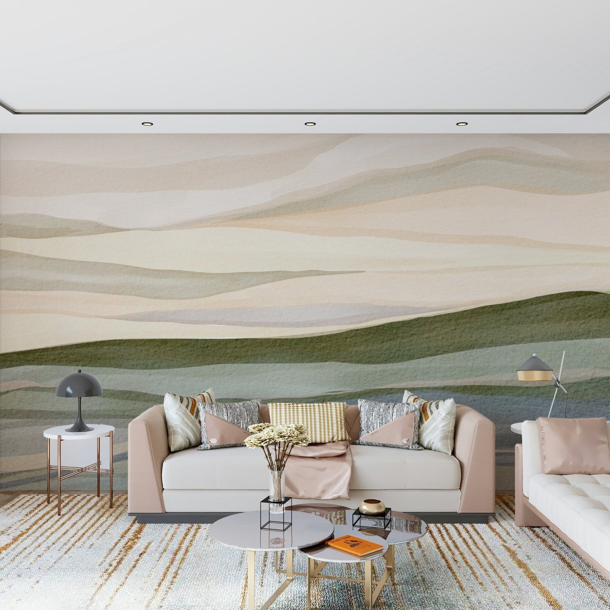 Scenic Rolling Horizon art showing gentle watercolor hills in pastel shades.