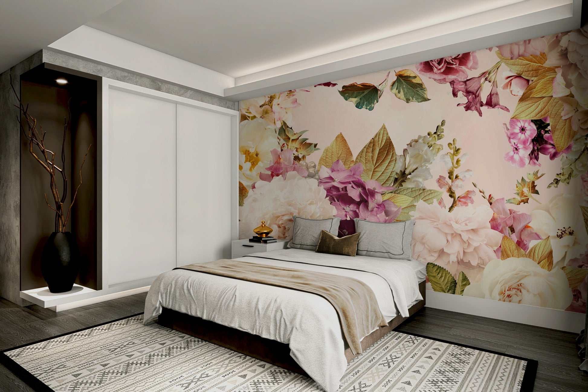 Dark floral mural wallpaper for walls

