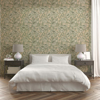 Serene floral wallpaper in muted green shades

