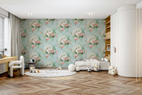 Elegant rose and daisy wallpaper for cozy and charming interiors.

