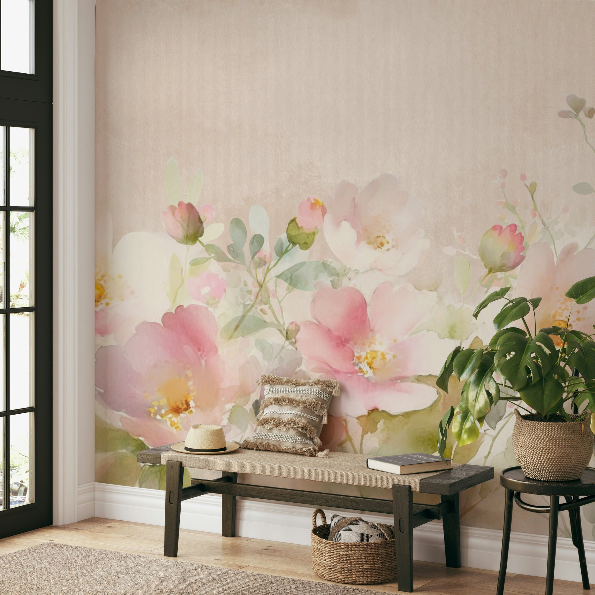 Watercolor rose mural wallpaper

