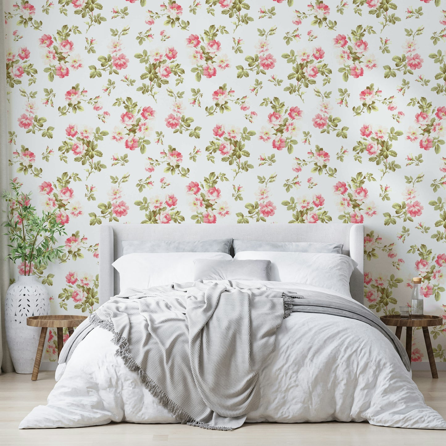 Soft pink and red rose floral wall mural


