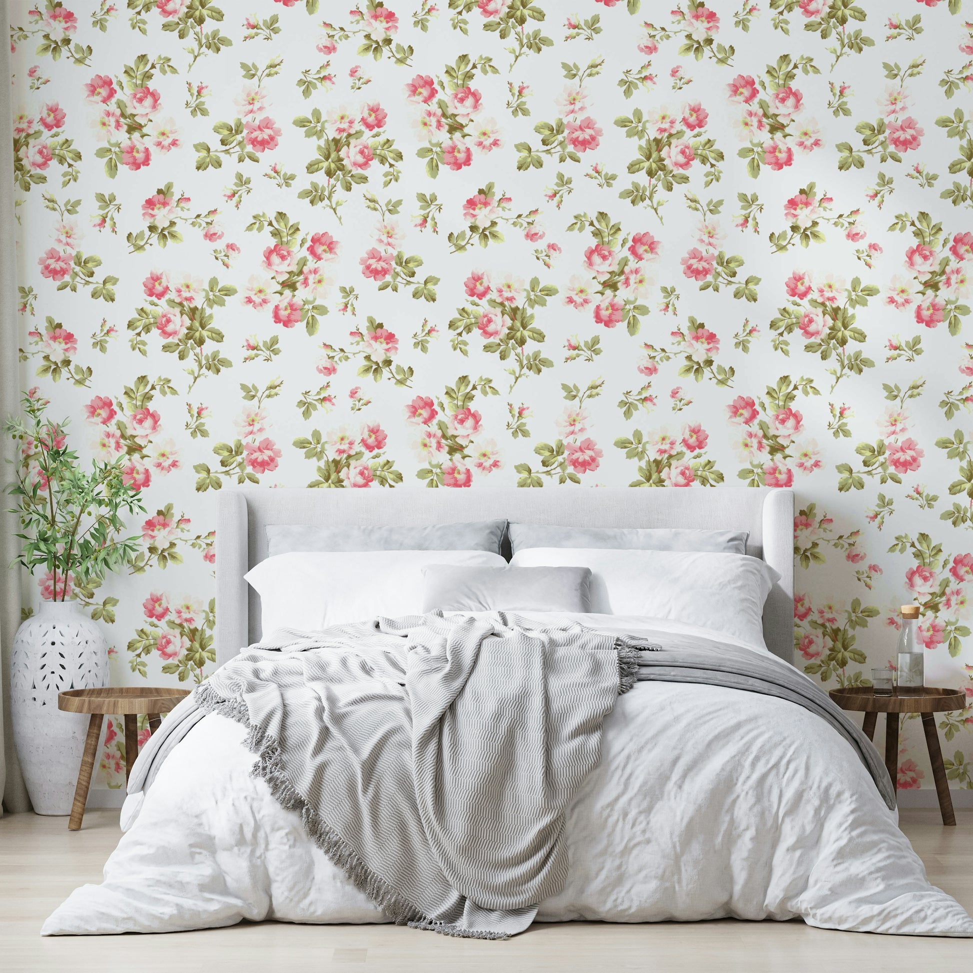 Soft pink and red rose floral wall mural

