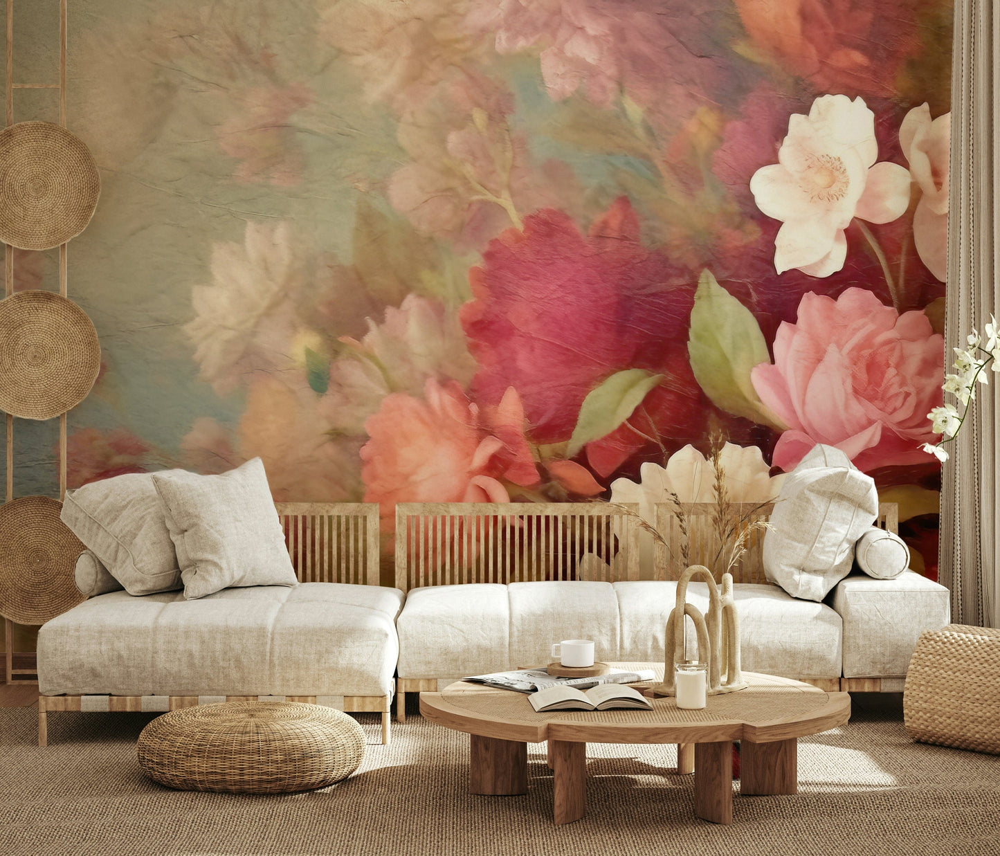 A beautiful modern art wall mural of delicate flowers.

