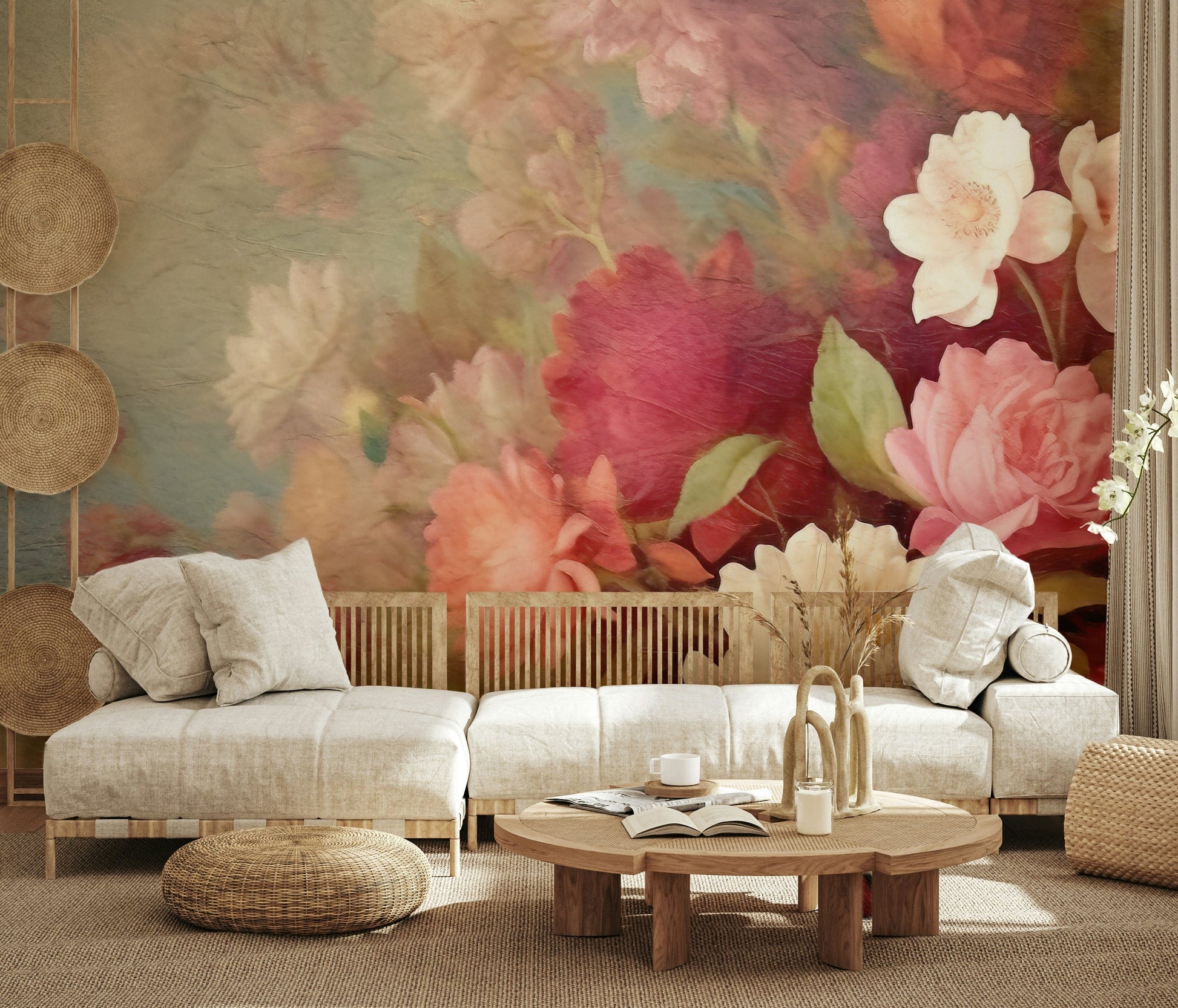 A beautiful modern art wall mural of delicate flowers.

