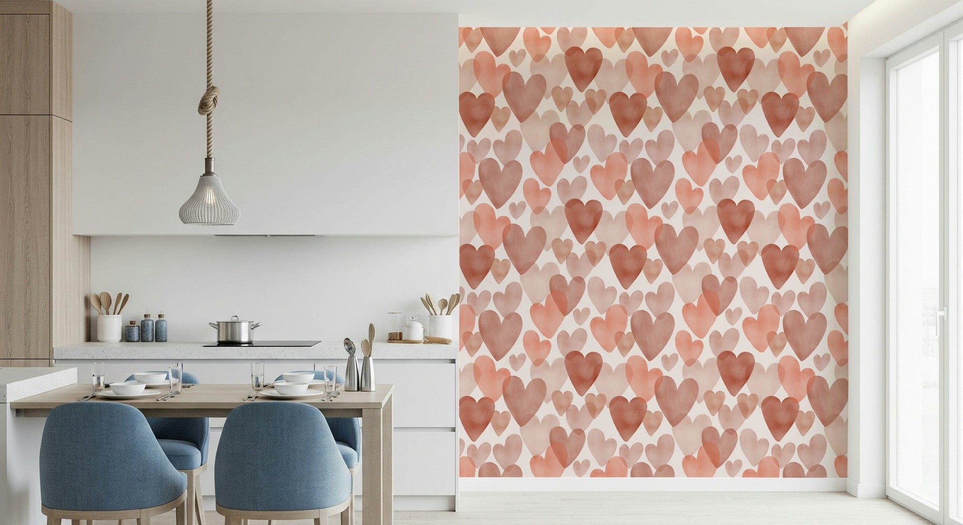 Watercolour Hearts wallpaper showcasing layered heart motifs in gentle, hand-painted shades.