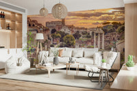Sepia Roman temple columns wall mural for home office backdrop