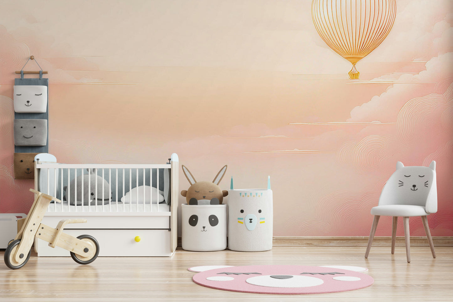 Pink and peach cloud wall decor for a feminine nursery or kids' room.