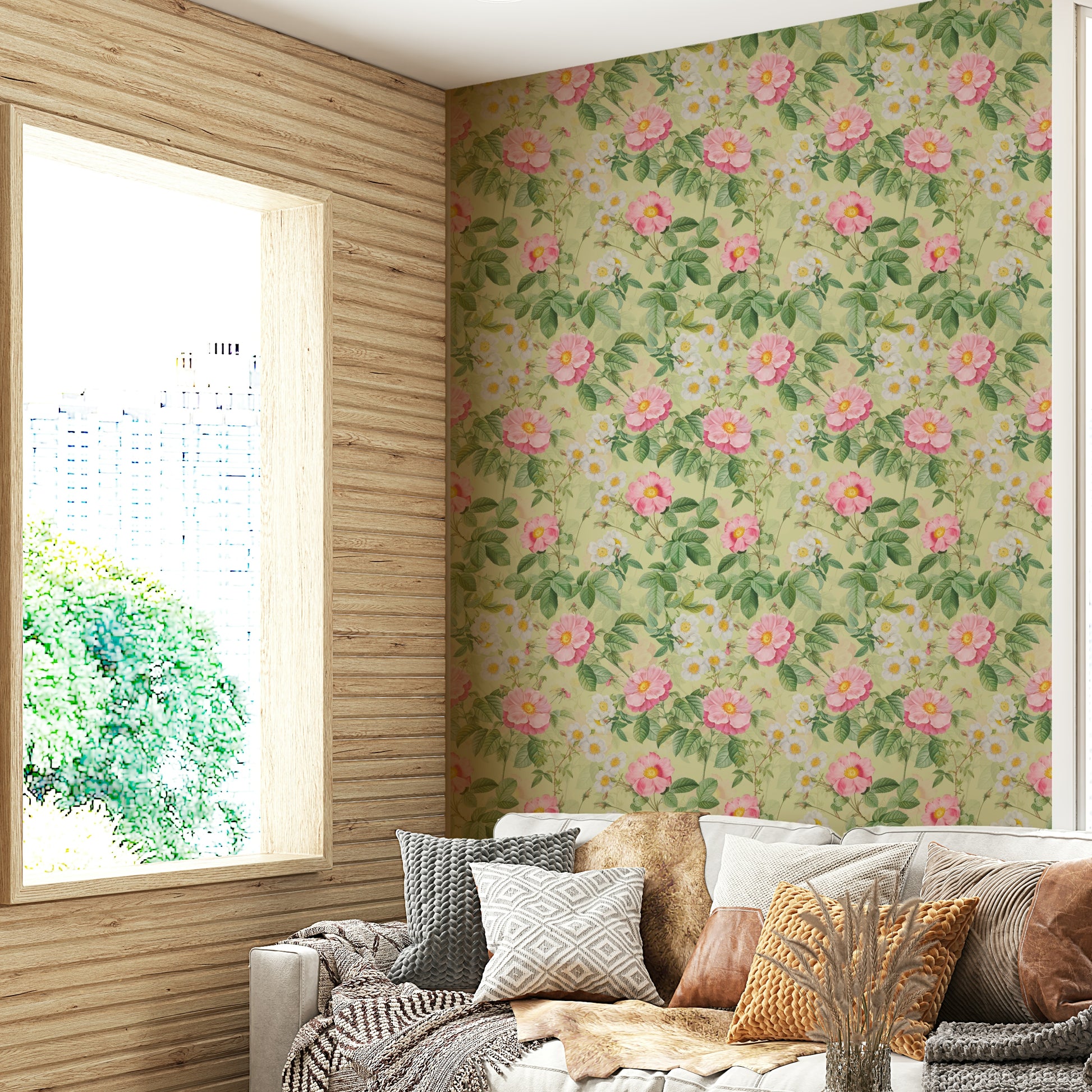 Rose Garden Reverie wallpaper bringing the charm of a blooming garden indoors.

