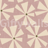 Vintage floral burst wallpaper blending star-like cream petals with a muted pink tone.