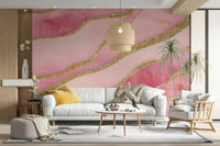 Rose-inspired mural with organic marbled texture

