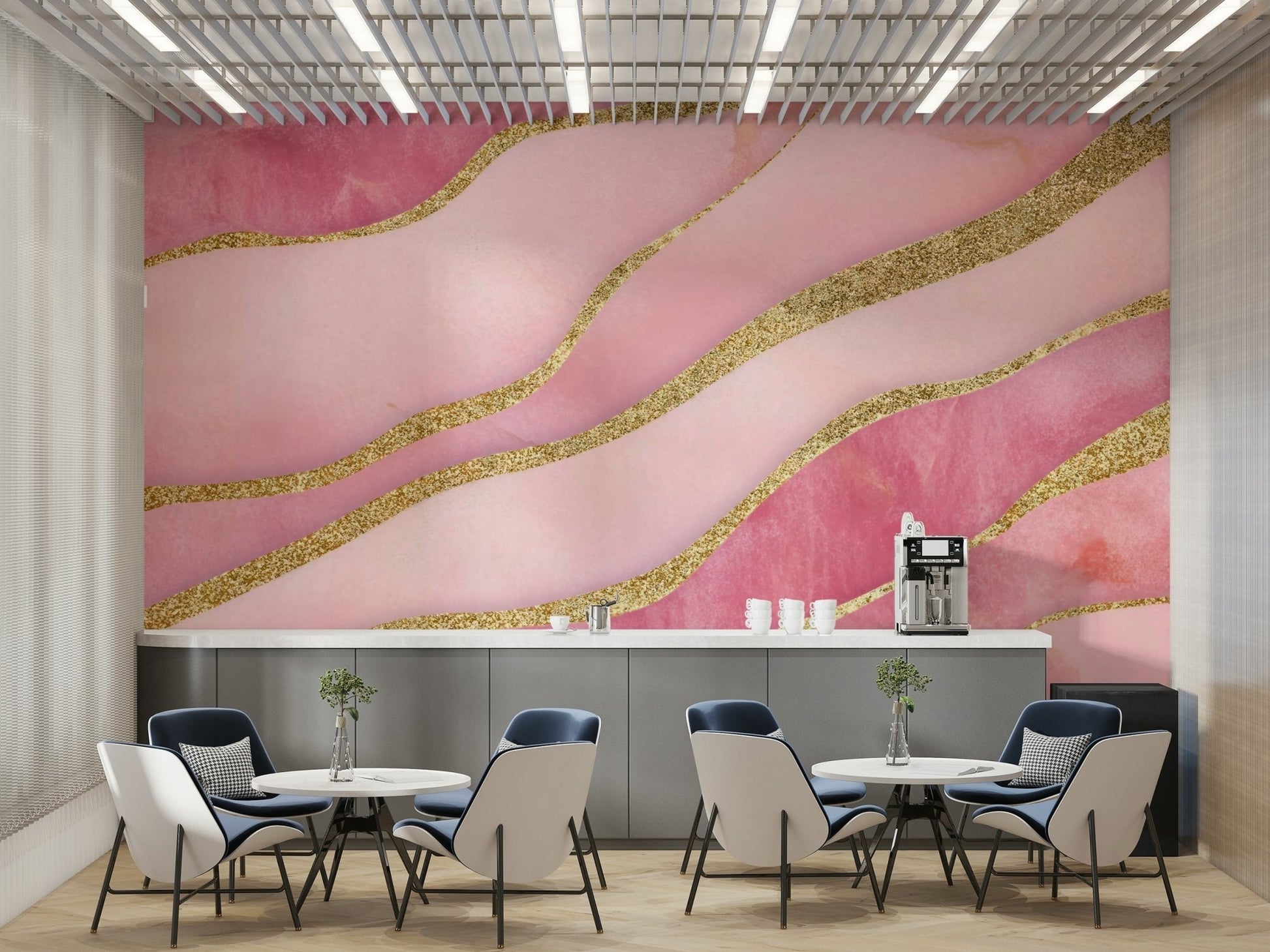 Abstract watercolor mural in rose quartz palette

