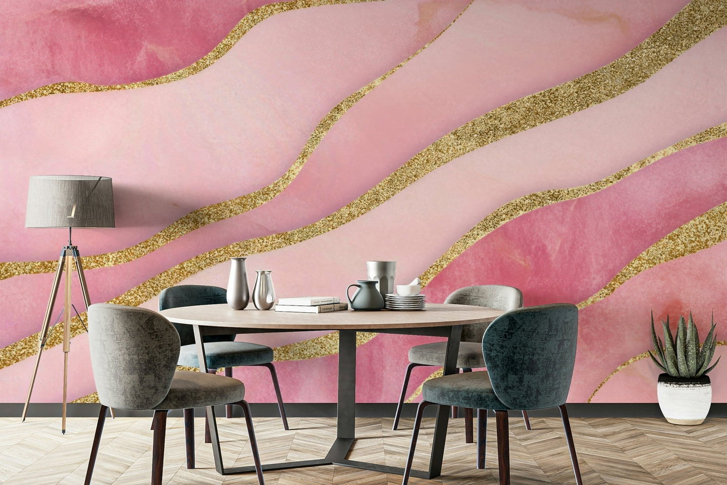 Blush abstract mural adding softness to interiors

