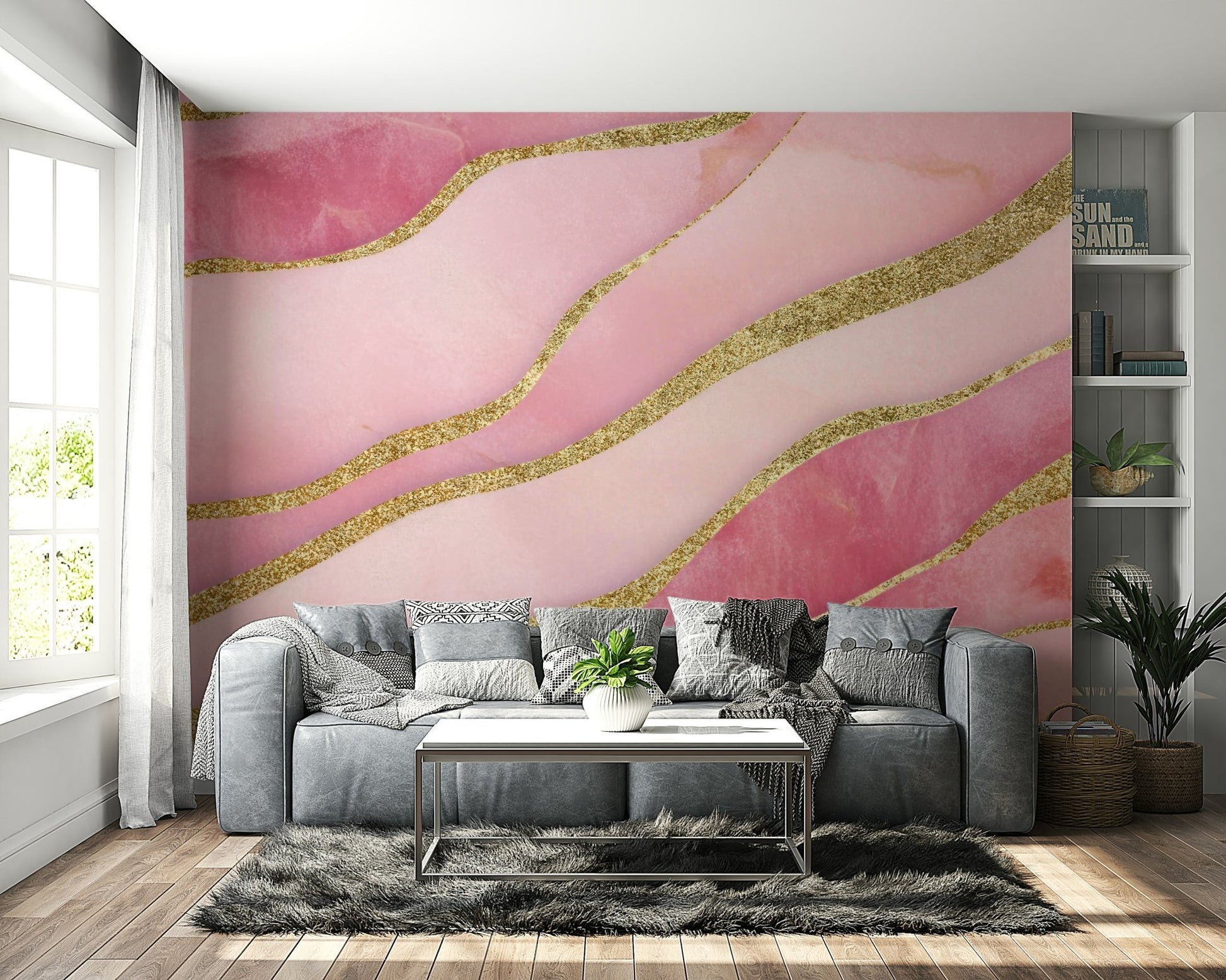 Pastel pink flow in large-scale wall design


