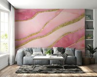 Pastel pink flow in large-scale wall design

