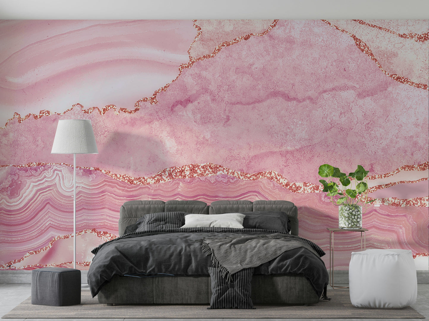 A close-up of the delicate pink and gold texture.

