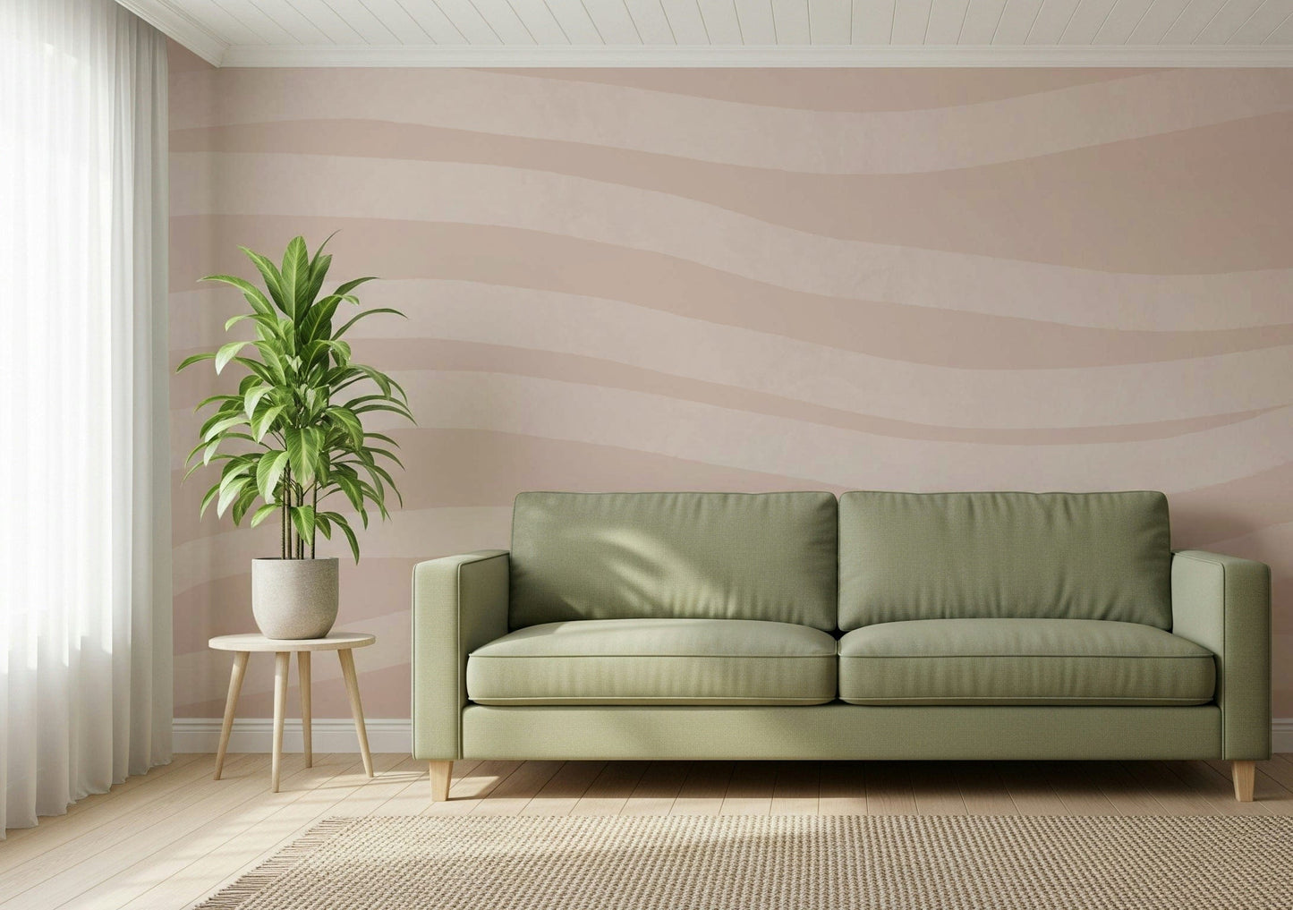 A graceful subtle pattern wall mural in soft, pink and white tones.