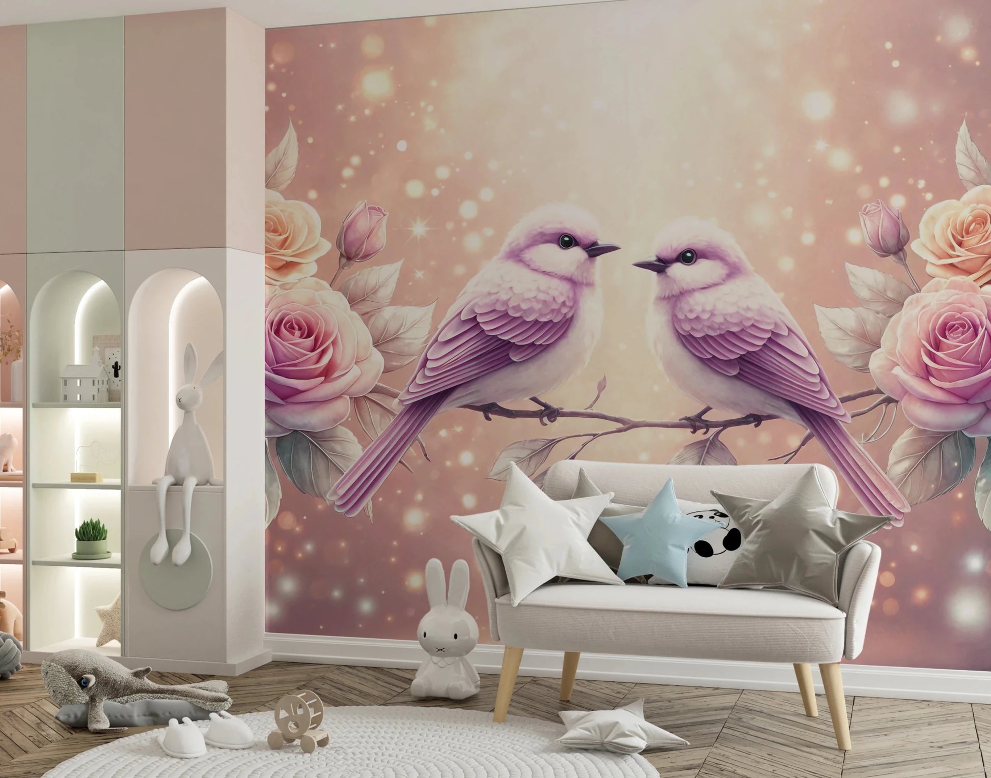 Rose & Songbirds Wall Mural