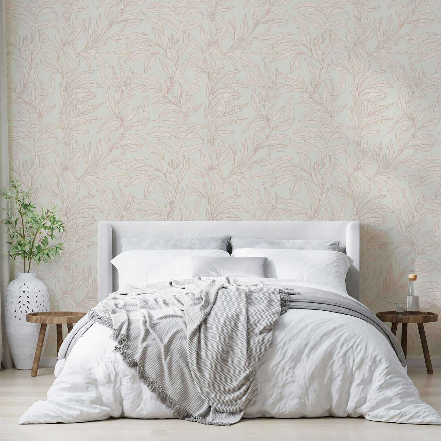 Blush leaf pattern wallpaper with gentle flow

