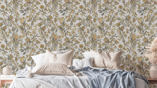 Roses Tree Golden and Gray Wallpaper
