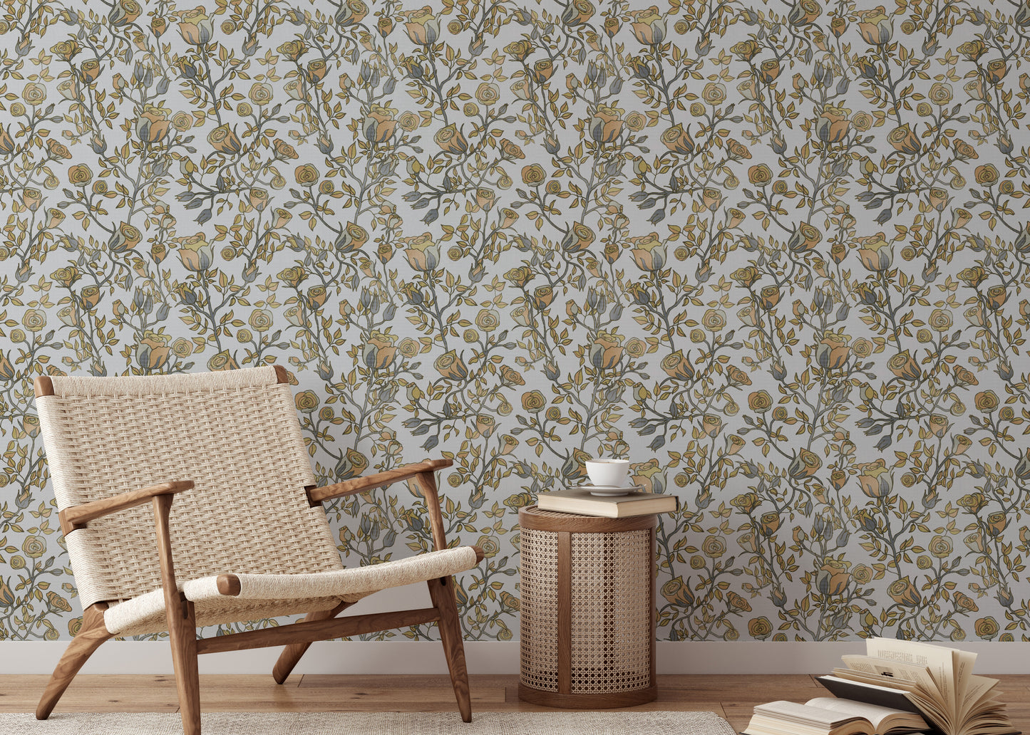 Roses Tree Golden and Gray Wallpaper