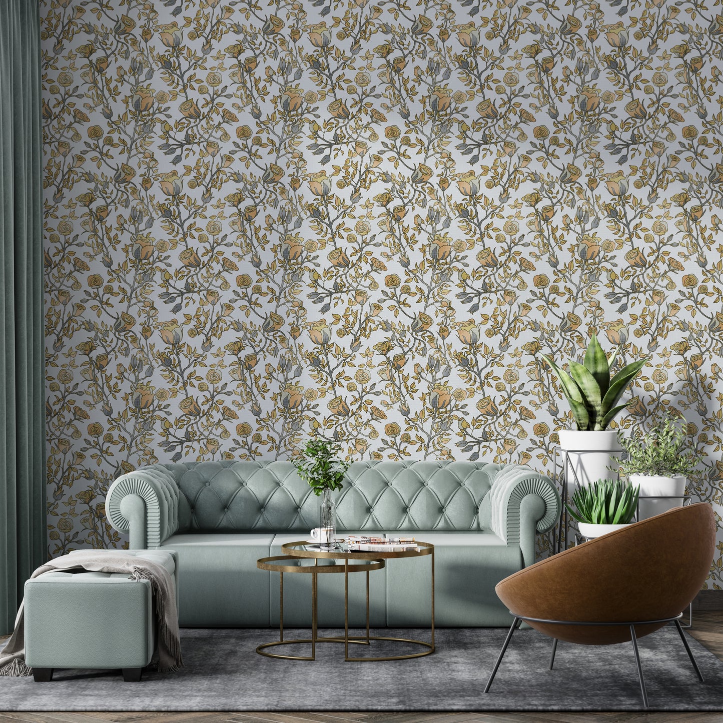 Roses Tree Golden and Gray Wallpaper