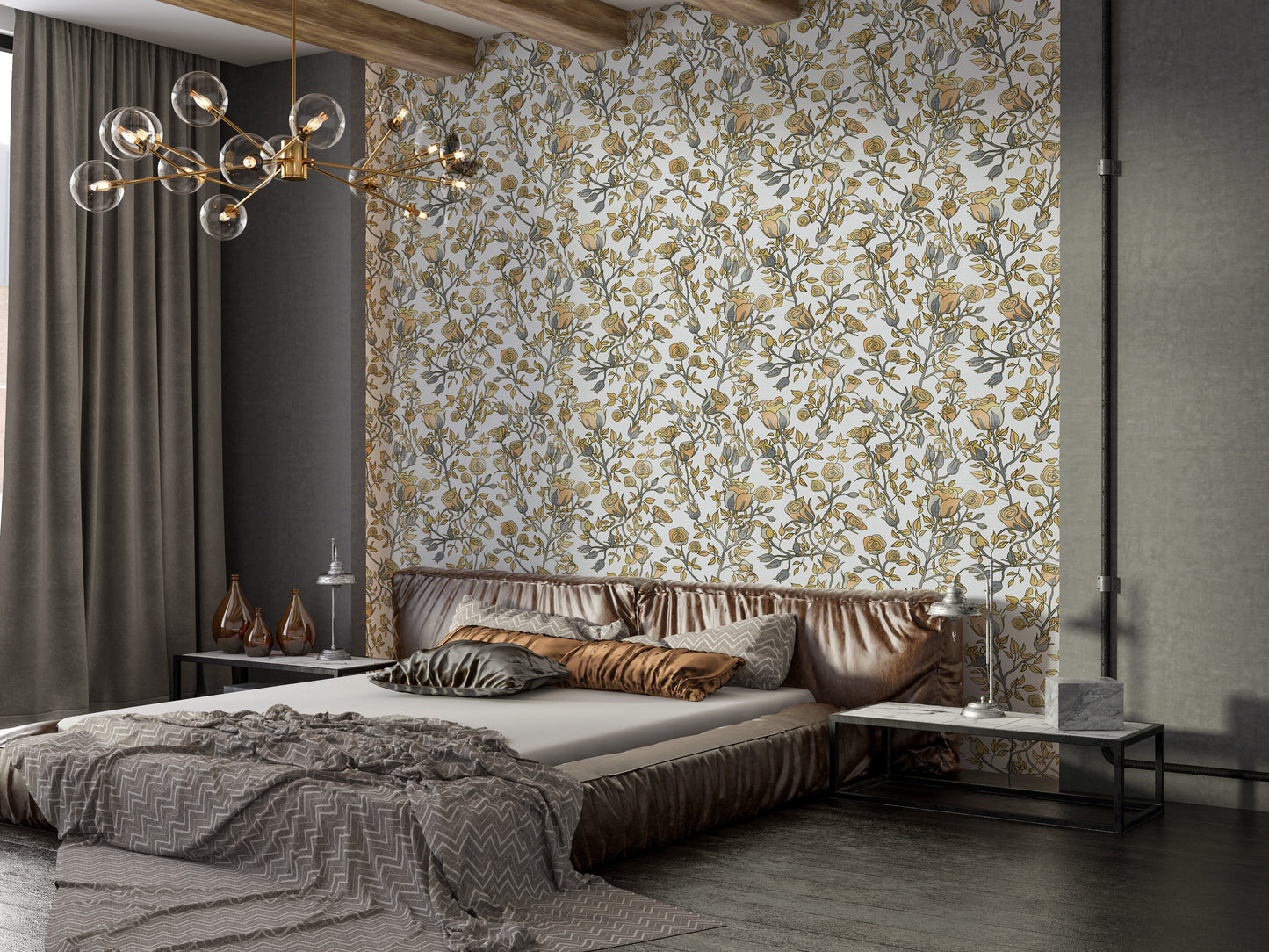 Roses Tree Golden and Gray Wallpaper