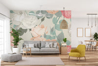 Pink & White Large Painted Roses Wallpaper Mural - Giffywalls