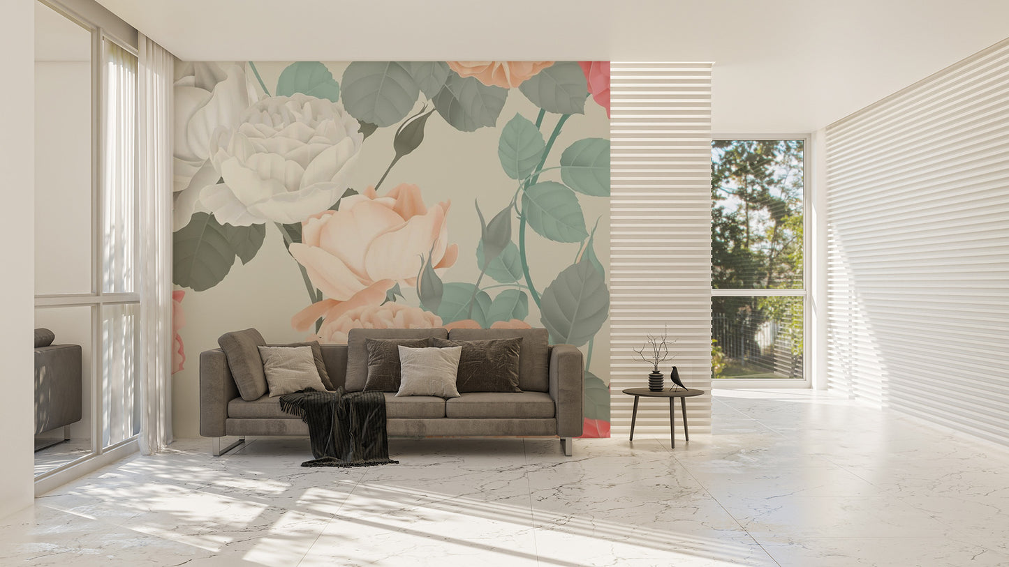 Sophisticated wallpaper featuring painted roses
