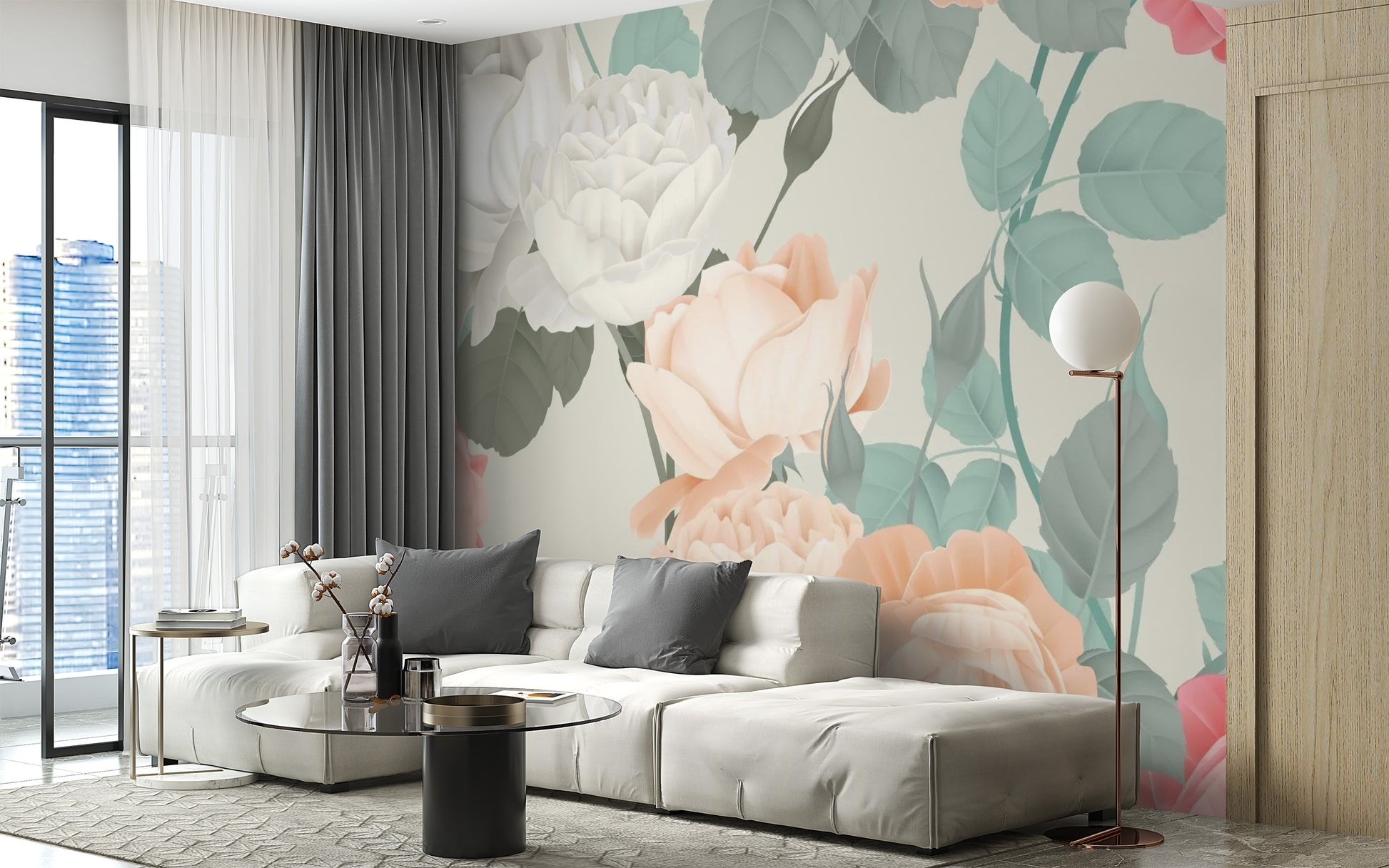 Vintage-style pink and white roses wall decor
