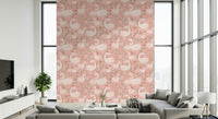 Soft pink swan mural creating a peaceful, romantic ambiance.