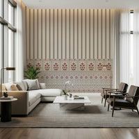 Vertical floral stripes with classic bloom patterns for high-end wall decor.