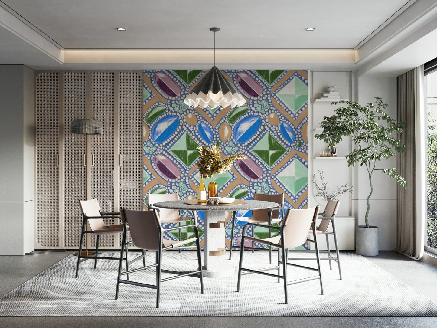 Royal Blue Pastel Gems Wall Mural – Elegant mural featuring scattered blue gemstone shapes with soft pastel shading.