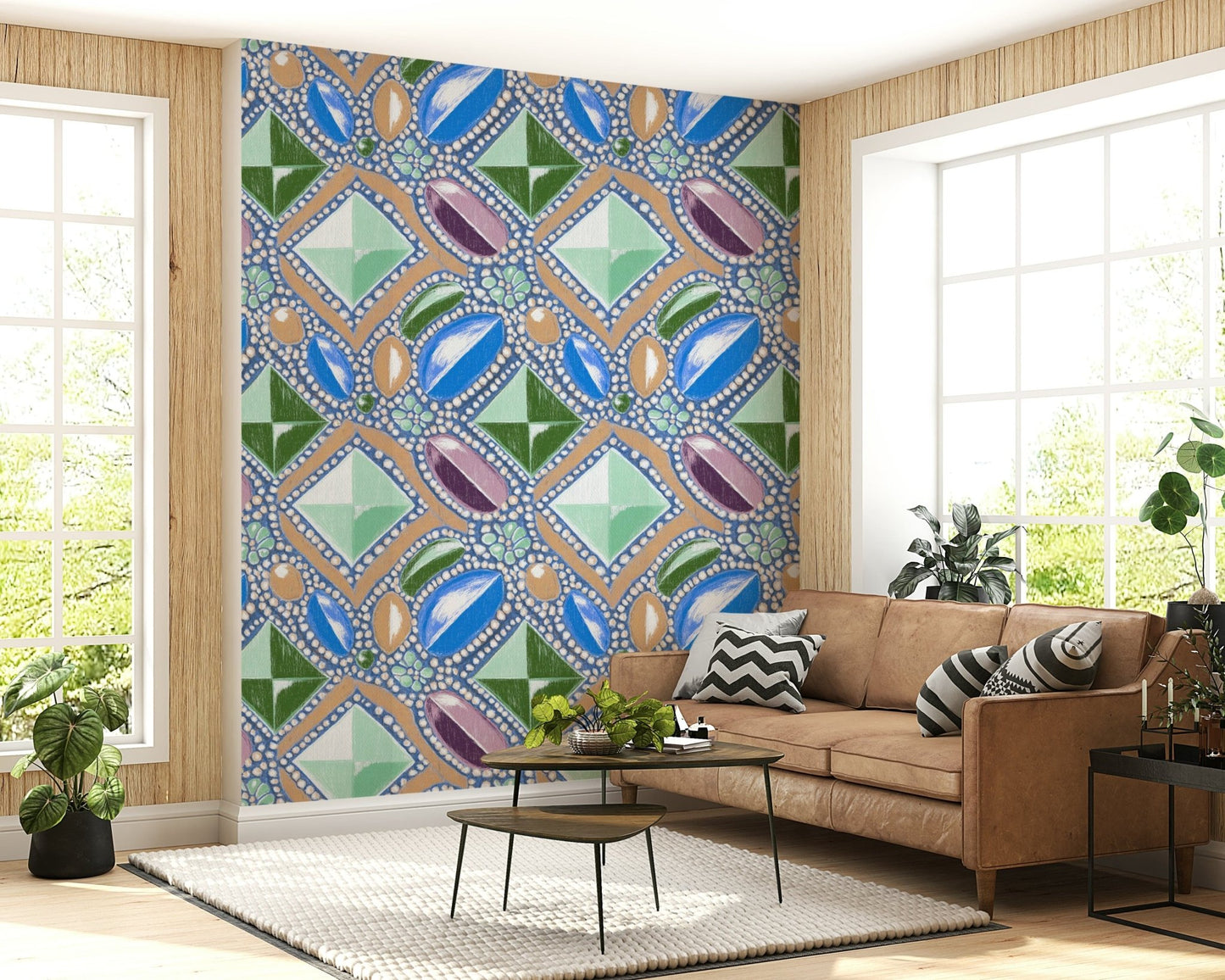 Royal Gemstones Blue Pastel Wallpaper – Elegant wallpaper featuring soft blue pastel gemstones with a luxurious, jewel-like texture.