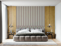 Sophisticated navy and gold floral mural in a modern apartment living room.