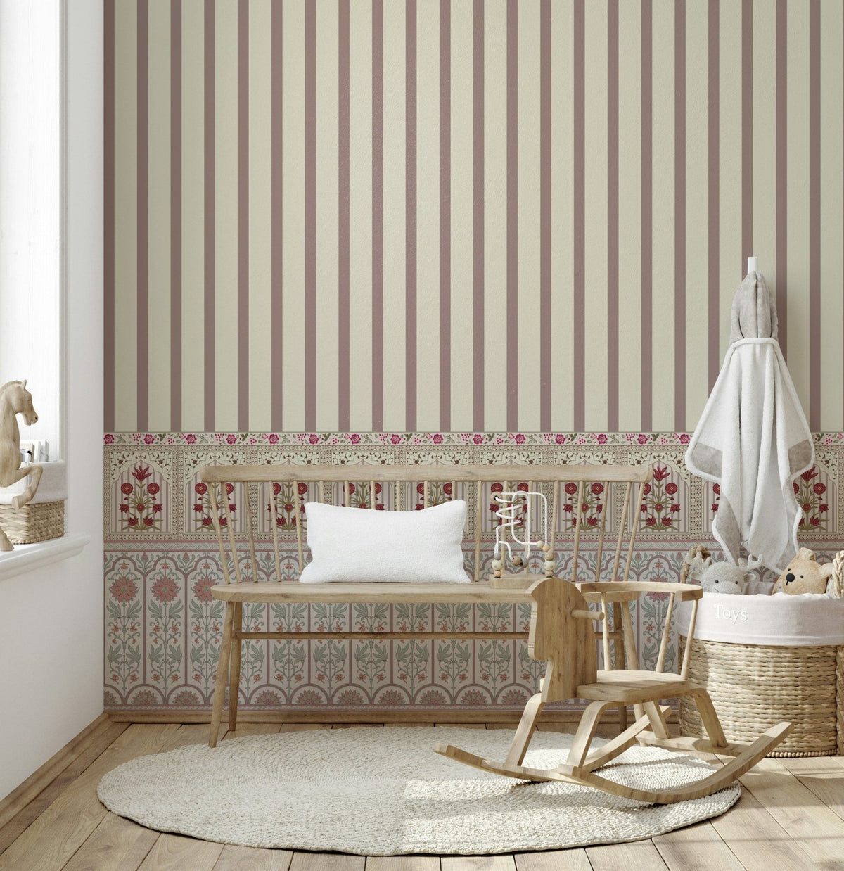 Royal Stripe Blooms Wall Mural in a luxury primary bedroom suite.