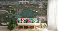 Royal Wilderness Palace landscape wall mural with animals and trees