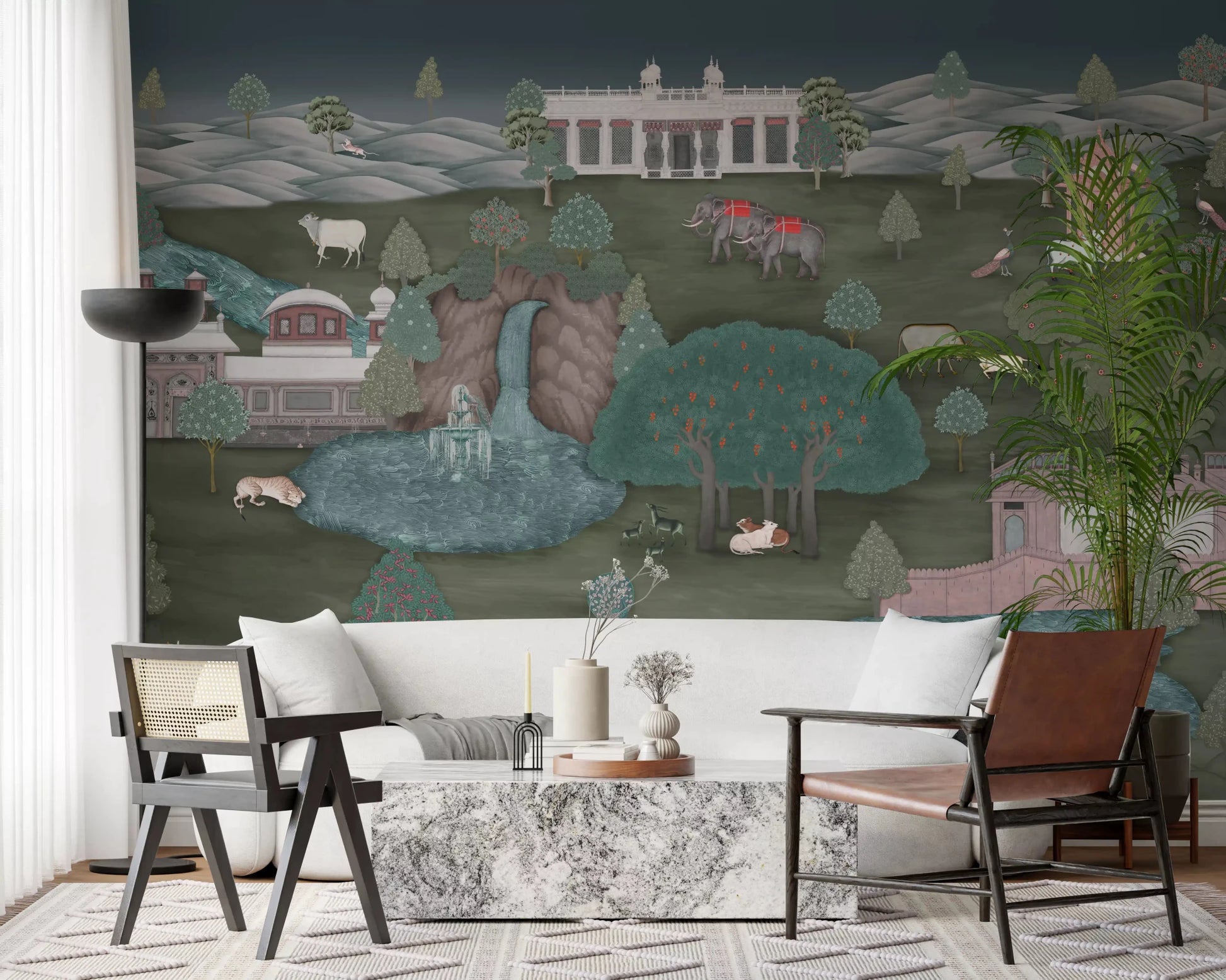 Royal Wilderness Tapestry wall mural showing scenic garden view